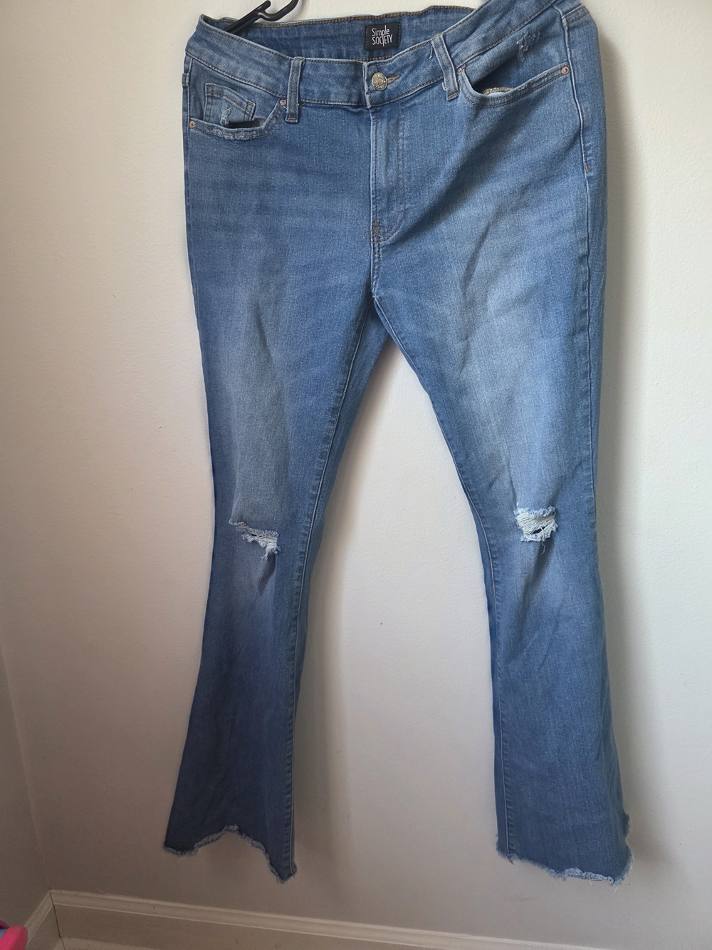 Simply Society Light Blue Distressed Flare Jeans - Women's